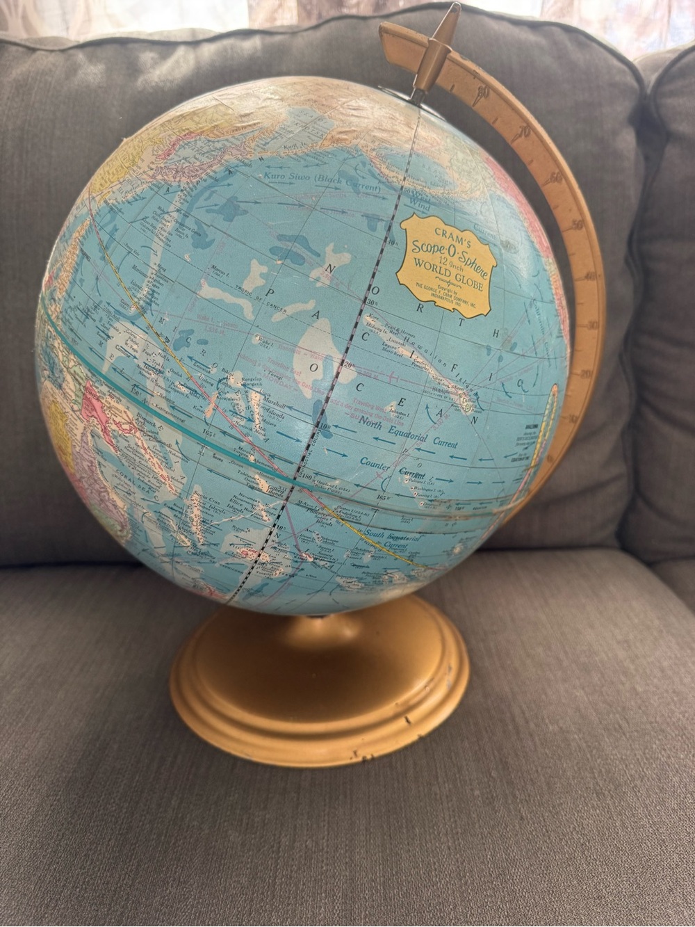 Vintage Cram Scope-O-Sphere 12 Inch‎ World Globe USSR Gold Metal Base MCM Decor